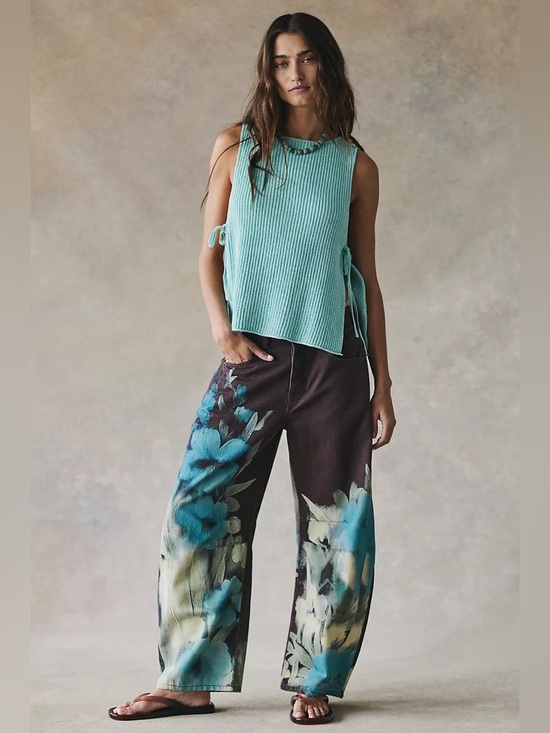 We The Free Denim - NWT FREE PEOPLE WE THE FREE Good Luck Printed Barrel Jeans | Washed Floral $148